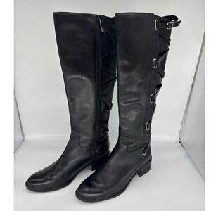 BCBGeneration Black Leather Riding Boots Crisscross Straps Womens sz‎ 6.5